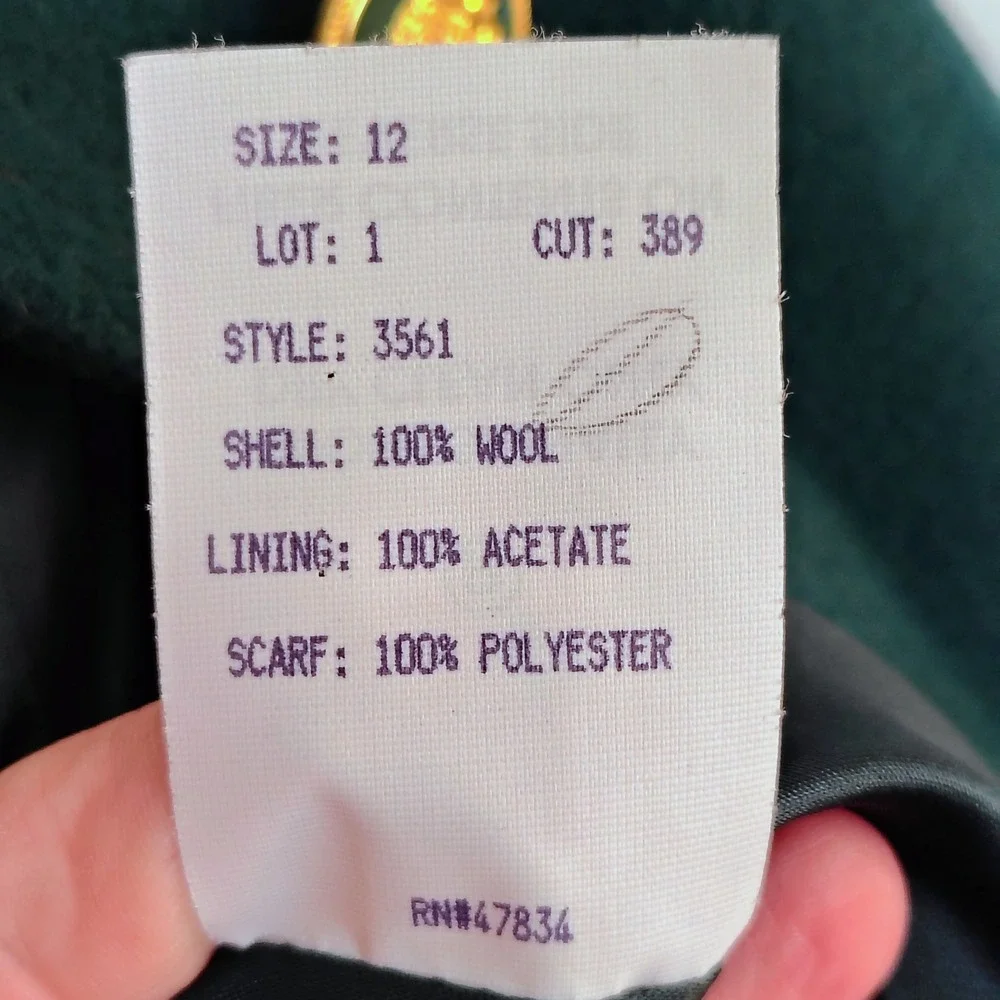 Mackintosh New England Vintage Wool Car Coat Teal Green Gold Crest Buttons Sz 12